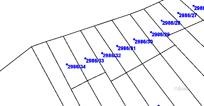 Parcela st. 2986/32 v KÚ Uherčice u Hustopečí, Katastrální mapa