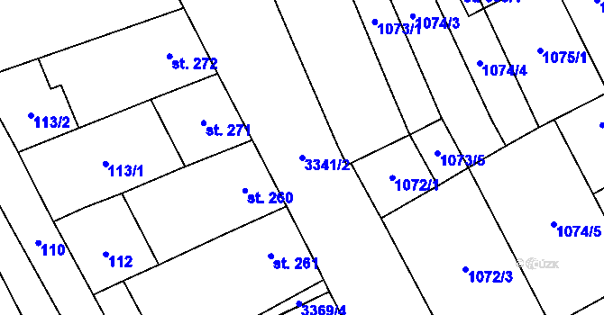 Parcela st. 3341/2 v KÚ Uherčice u Hustopečí, Katastrální mapa
