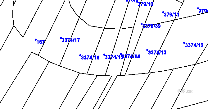 Parcela st. 3374/15 v KÚ Uherčice u Hustopečí, Katastrální mapa