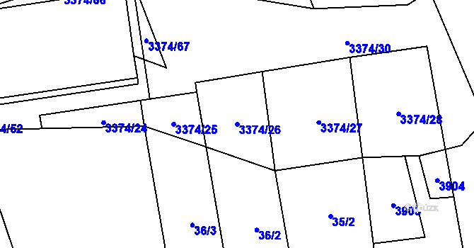 Parcela st. 3374/26 v KÚ Uherčice u Hustopečí, Katastrální mapa