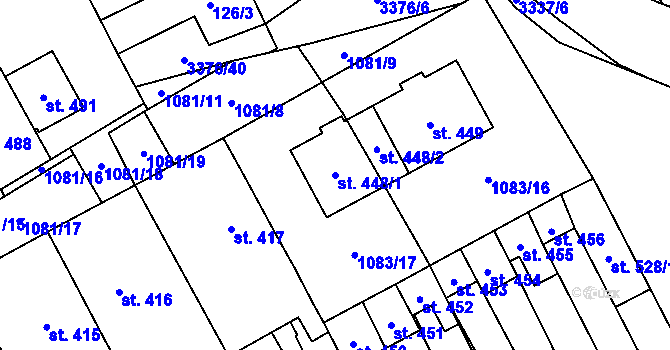 Parcela st. 448/1 v KÚ Uherčice u Hustopečí, Katastrální mapa
