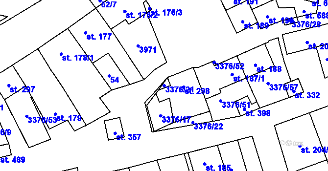 Parcela st. 3376/21 v KÚ Uherčice u Hustopečí, Katastrální mapa