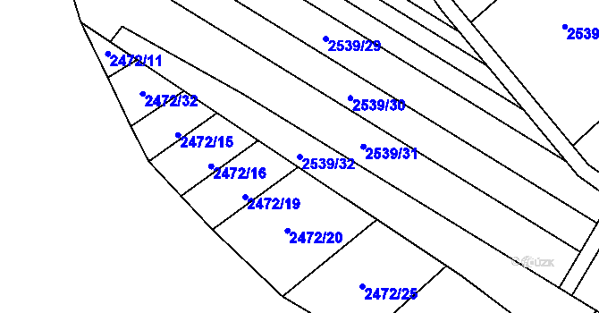 Parcela st. 2539/32 v KÚ Uherčice u Hustopečí, Katastrální mapa