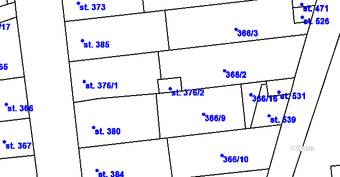 Parcela st. 376/2 v KÚ Uherčice u Hustopečí, Katastrální mapa