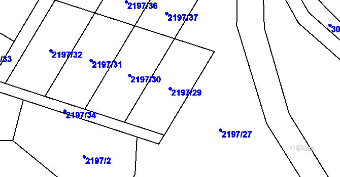 Parcela st. 2197/29 v KÚ Uherčice u Hustopečí, Katastrální mapa
