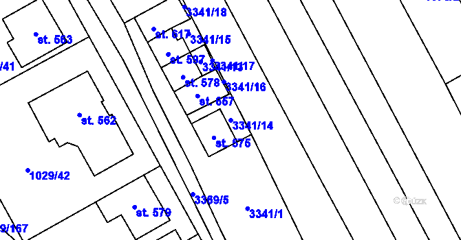 Parcela st. 3341/14 v KÚ Uherčice u Hustopečí, Katastrální mapa