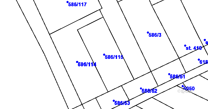 Parcela st. 586/115 v KÚ Uherčice u Hustopečí, Katastrální mapa