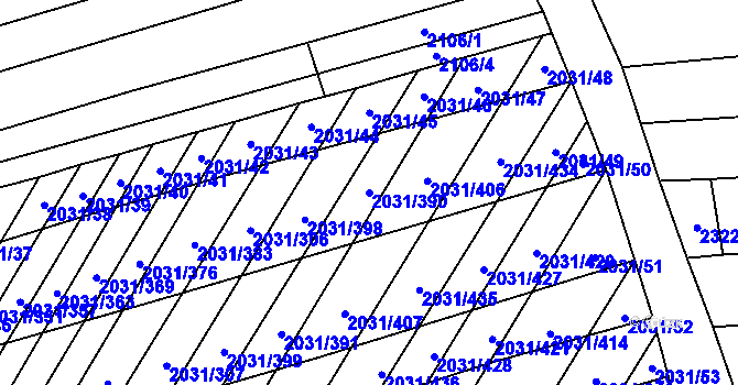 Parcela st. 2031/390 v KÚ Uherčice u Hustopečí, Katastrální mapa