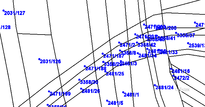 Parcela st. 2471/187 v KÚ Uherčice u Hustopečí, Katastrální mapa