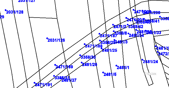 Parcela st. 2471/188 v KÚ Uherčice u Hustopečí, Katastrální mapa