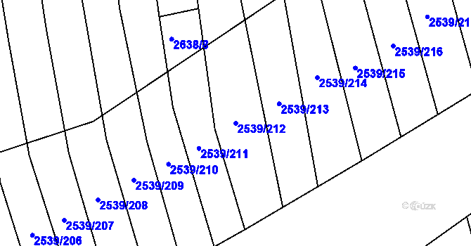 Parcela st. 2539/212 v KÚ Uherčice u Hustopečí, Katastrální mapa