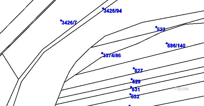 Parcela st. 3374/86 v KÚ Uherčice u Hustopečí, Katastrální mapa