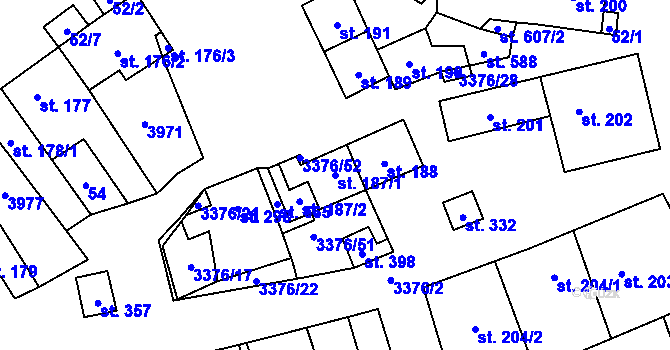 Parcela st. 187/1 v KÚ Uherčice u Hustopečí, Katastrální mapa