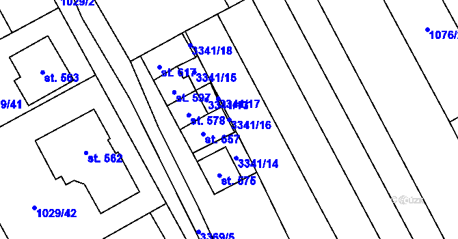 Parcela st. 3341/16 v KÚ Uherčice u Hustopečí, Katastrální mapa