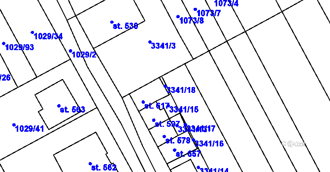 Parcela st. 3341/18 v KÚ Uherčice u Hustopečí, Katastrální mapa