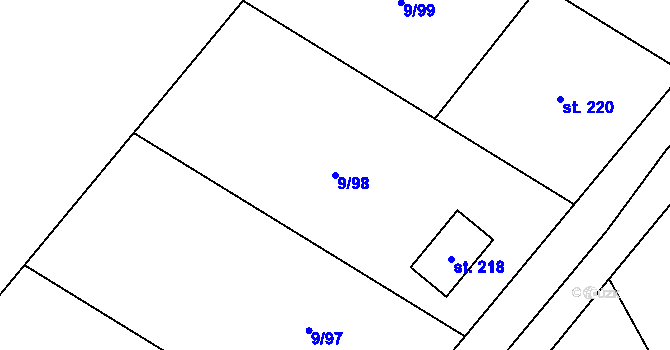Parcela st. 9/98 v KÚ Uherčice u Znojma, Katastrální mapa
