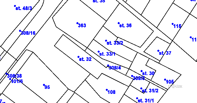 Parcela st. 33/1 v KÚ Uherčice u Znojma, Katastrální mapa