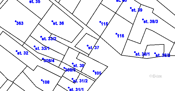 Parcela st. 37 v KÚ Uherčice u Znojma, Katastrální mapa