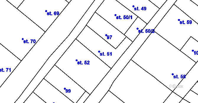 Parcela st. 51 v KÚ Uherčice u Znojma, Katastrální mapa
