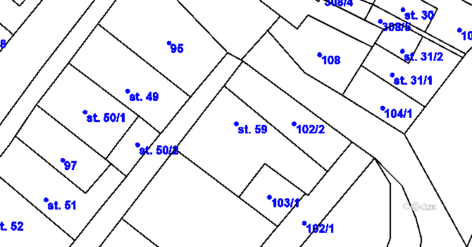 Parcela st. 59 v KÚ Uherčice u Znojma, Katastrální mapa