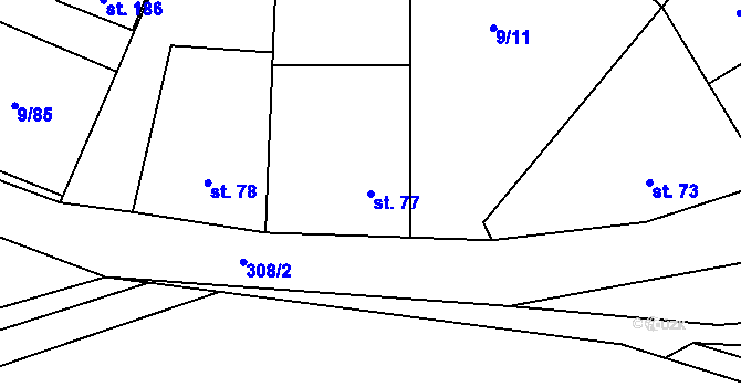 Parcela st. 77 v KÚ Uherčice u Znojma, Katastrální mapa