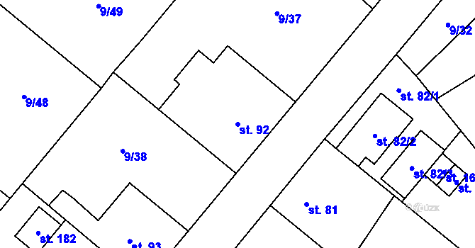 Parcela st. 92 v KÚ Uherčice u Znojma, Katastrální mapa