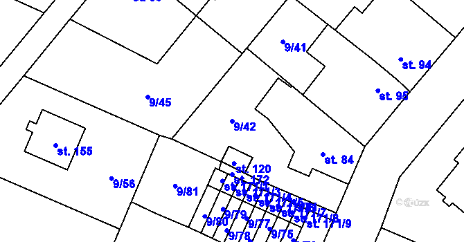 Parcela st. 9/42 v KÚ Uherčice u Znojma, Katastrální mapa