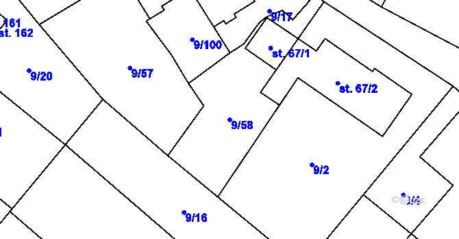 Parcela st. 9/58 v KÚ Uherčice u Znojma, Katastrální mapa