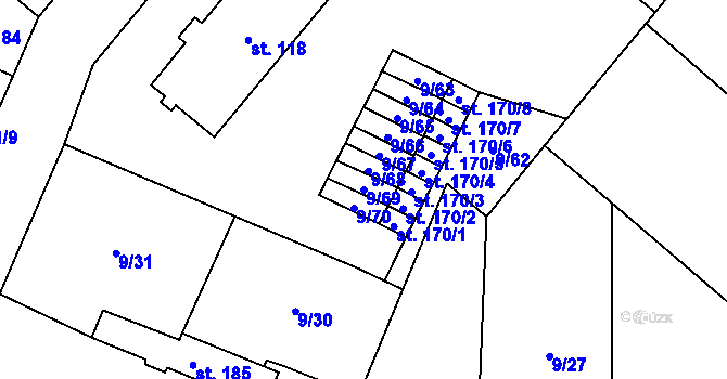 Parcela st. 9/69 v KÚ Uherčice u Znojma, Katastrální mapa