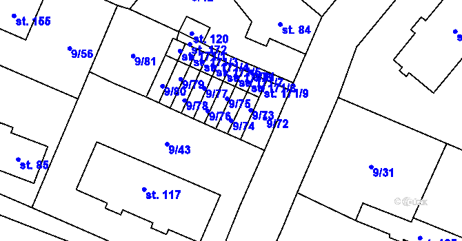 Parcela st. 9/74 v KÚ Uherčice u Znojma, Katastrální mapa