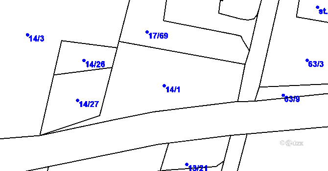 Parcela st. 14/1 v KÚ Uherčice u Znojma, Katastrální mapa