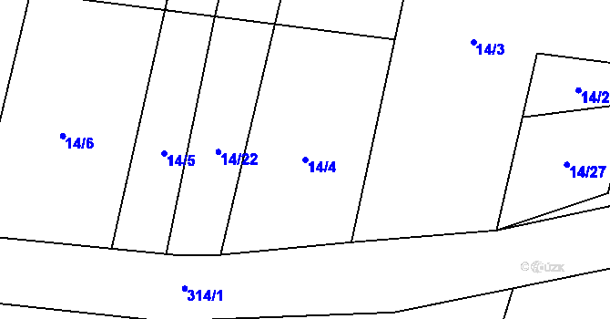 Parcela st. 14/4 v KÚ Uherčice u Znojma, Katastrální mapa