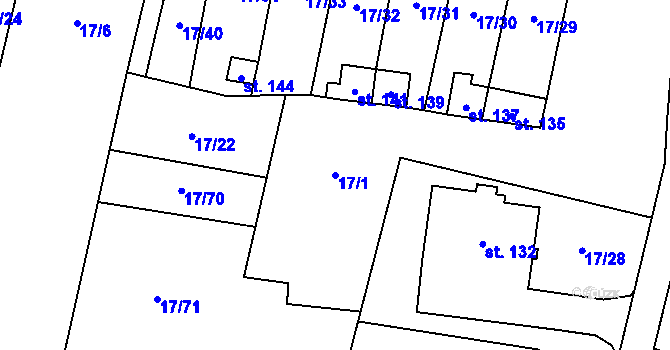 Parcela st. 17/1 v KÚ Uherčice u Znojma, Katastrální mapa