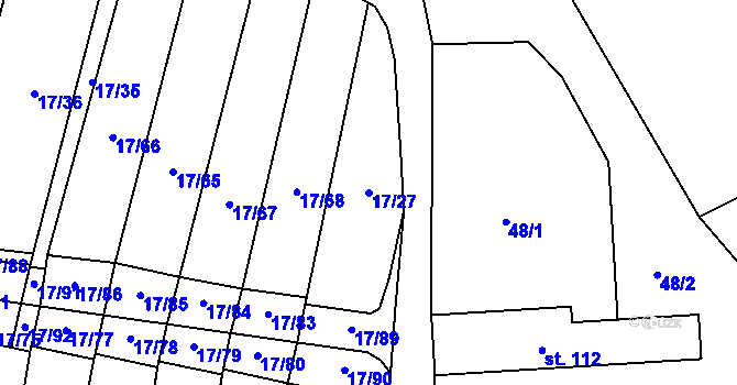 Parcela st. 17/27 v KÚ Uherčice u Znojma, Katastrální mapa