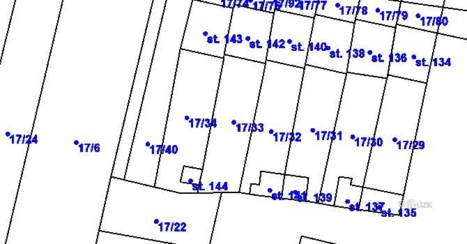 Parcela st. 17/33 v KÚ Uherčice u Znojma, Katastrální mapa