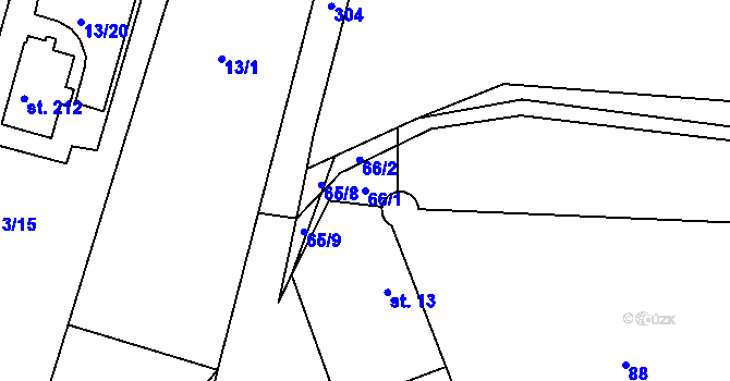 Parcela st. 66/1 v KÚ Uherčice u Znojma, Katastrální mapa