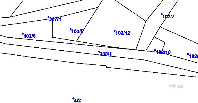 Parcela st. 308/1 v KÚ Uherčice u Znojma, Katastrální mapa