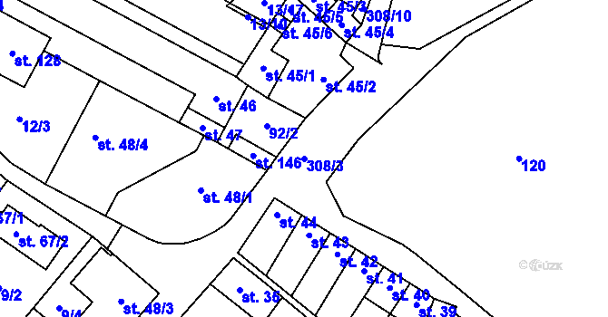 Parcela st. 308/3 v KÚ Uherčice u Znojma, Katastrální mapa