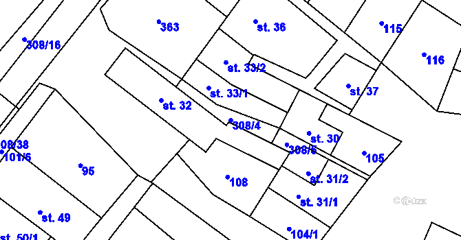 Parcela st. 308/4 v KÚ Uherčice u Znojma, Katastrální mapa