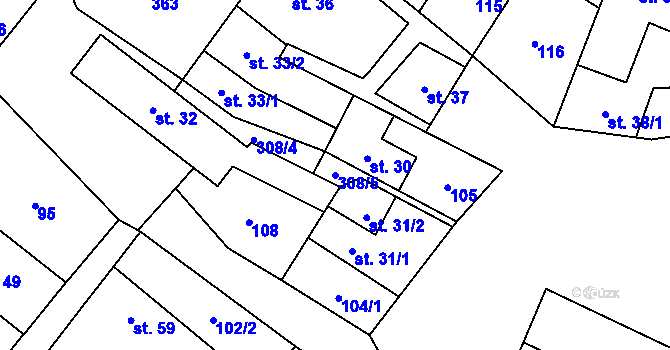 Parcela st. 308/5 v KÚ Uherčice u Znojma, Katastrální mapa