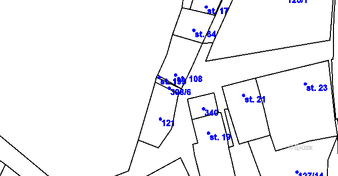 Parcela st. 308/6 v KÚ Uherčice u Znojma, Katastrální mapa