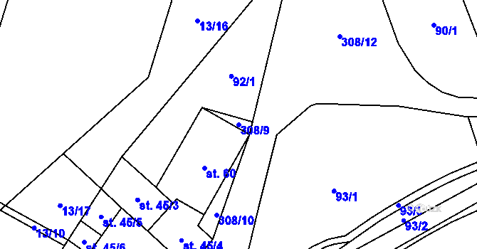 Parcela st. 308/9 v KÚ Uherčice u Znojma, Katastrální mapa
