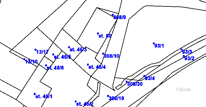 Parcela st. 308/10 v KÚ Uherčice u Znojma, Katastrální mapa