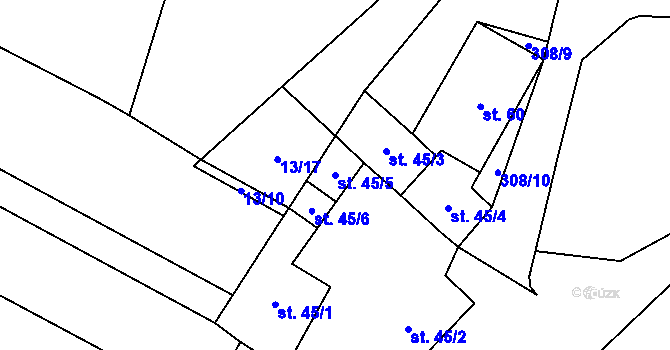 Parcela st. 45/5 v KÚ Uherčice u Znojma, Katastrální mapa