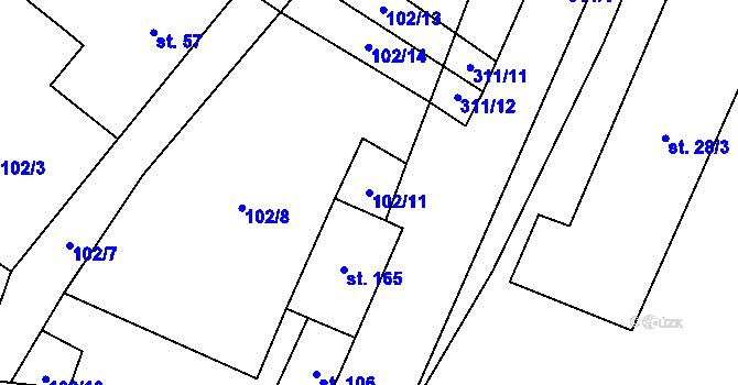 Parcela st. 102/11 v KÚ Uherčice u Znojma, Katastrální mapa