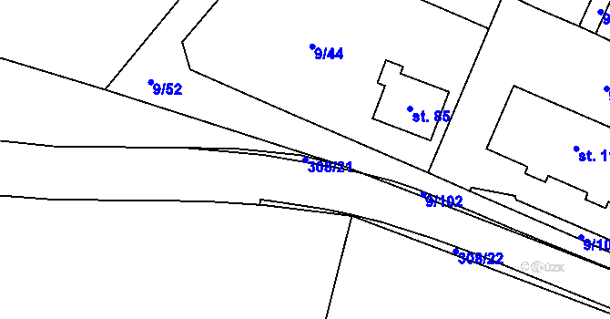 Parcela st. 308/21 v KÚ Uherčice u Znojma, Katastrální mapa