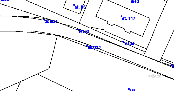 Parcela st. 308/22 v KÚ Uherčice u Znojma, Katastrální mapa