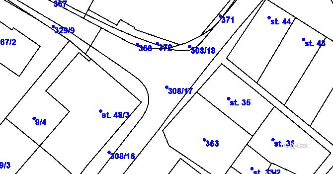 Parcela st. 308/17 v KÚ Uherčice u Znojma, Katastrální mapa