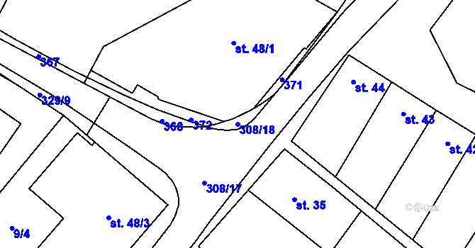 Parcela st. 308/18 v KÚ Uherčice u Znojma, Katastrální mapa