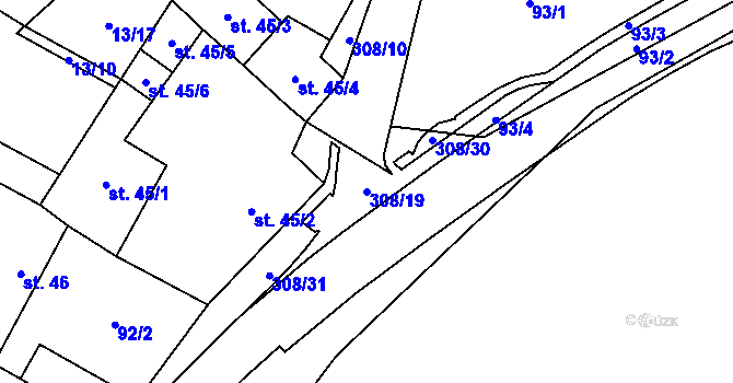 Parcela st. 308/19 v KÚ Uherčice u Znojma, Katastrální mapa